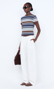 PARKER CROPPED TEE - STRIPE INK/CHOC/GREY