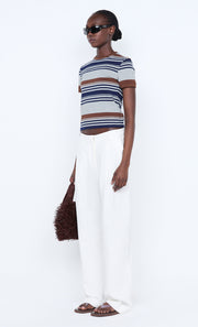 PARKER CROPPED TEE - STRIPE INK/CHOC/GREY