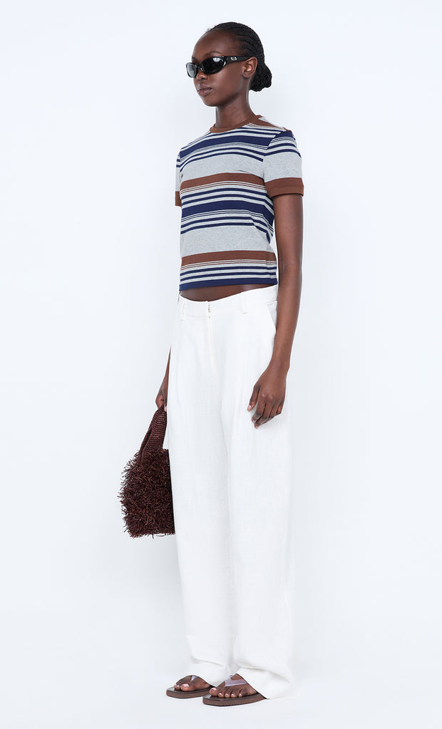PARKER CROPPED TEE - STRIPE INK/CHOC/GREY