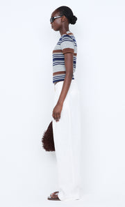 PARKER CROPPED TEE - STRIPE INK/CHOC/GREY
