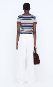 PARKER CROPPED TEE - STRIPE INK/CHOC/GREY