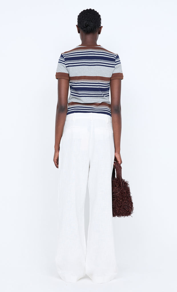 PARKER CROPPED TEE - STRIPE INK/CHOC/GREY