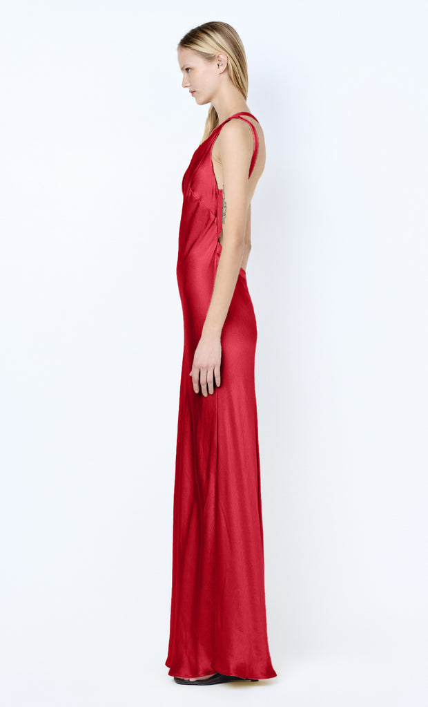 GIA ASYM MAXI DRESS - CHERRY