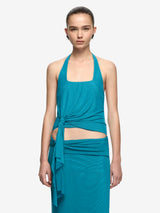 OLYSSIA KNOT HALTER TOP - JADE