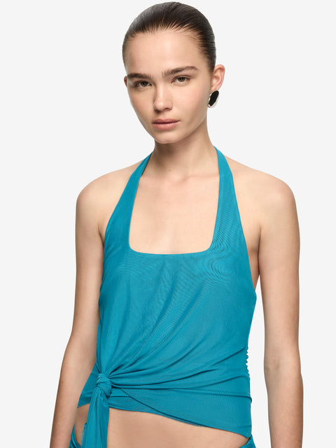 OLYSSIA KNOT HALTER TOP - JADE