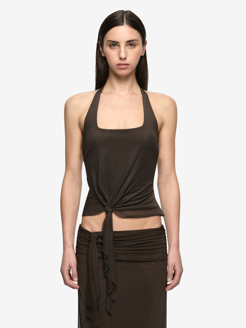 OLYSSIA KNOT SKIRT - BITTER CHOC