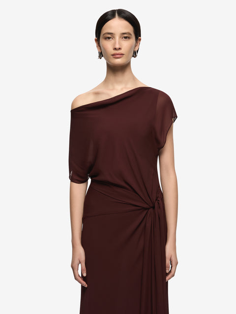AMANDA DRAPE MAXI DRESS - RAISIN