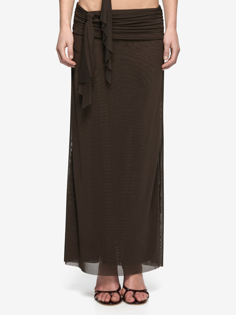 OLYSSIA KNOT SKIRT - BITTER CHOC