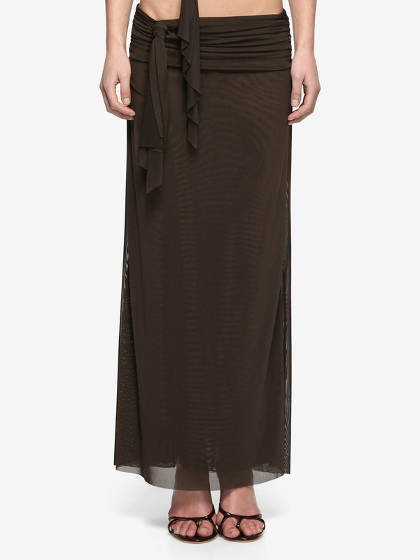 OLYSSIA KNOT SKIRT - BITTER CHOC