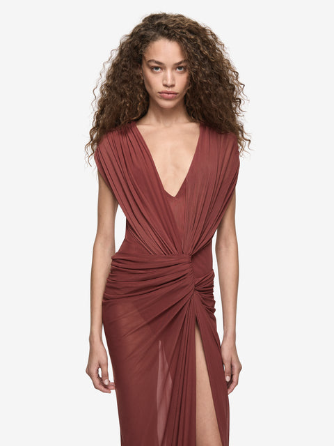 LEIA DRAPE MAXI DRESS - RUST
