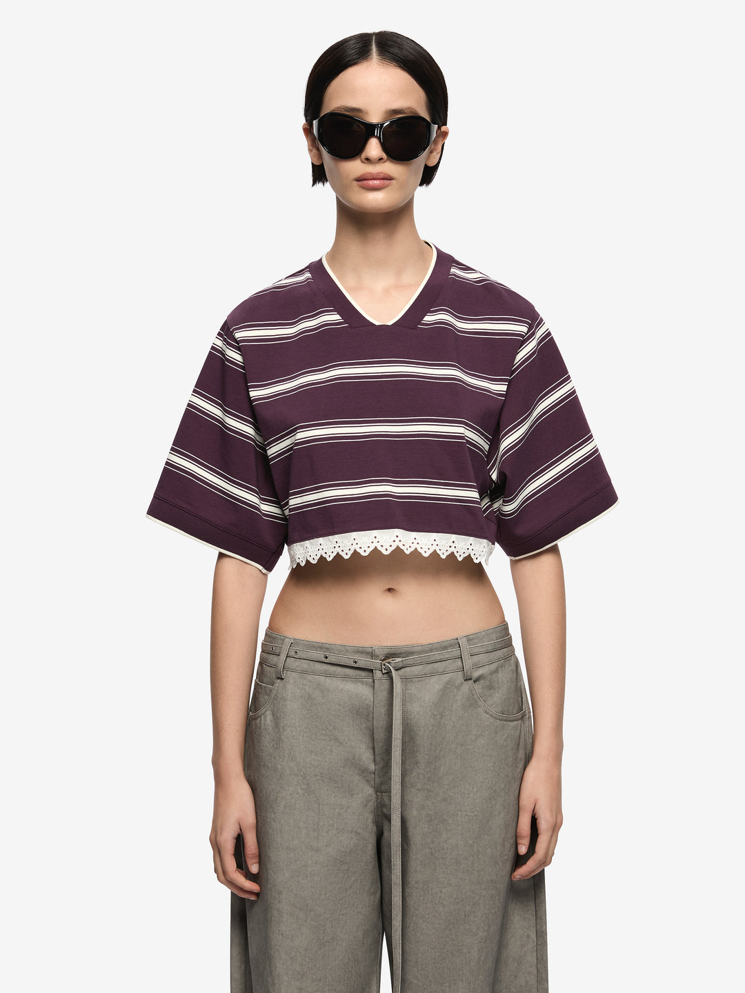 LUISA CROPPED JERSEY - PLUM/CREAM