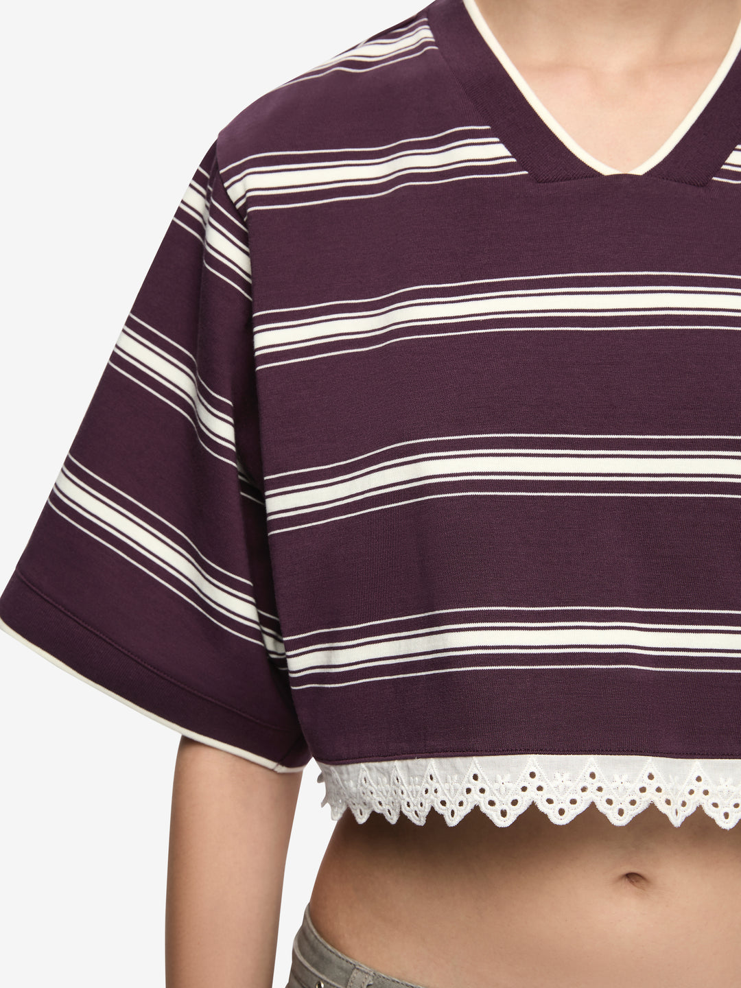 LUISA CROPPED JERSEY - PLUM/CREAM