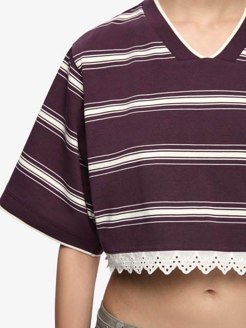 LUISA CROPPED JERSEY - PLUM/CREAM