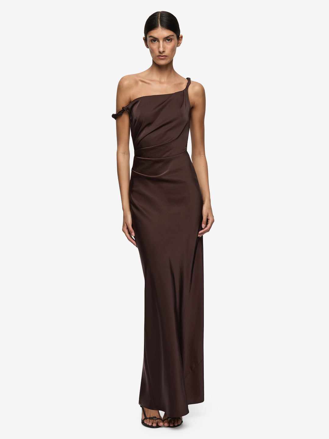 LUNETTA TWIST STRAP DRESS - DARK CHOCOLATE