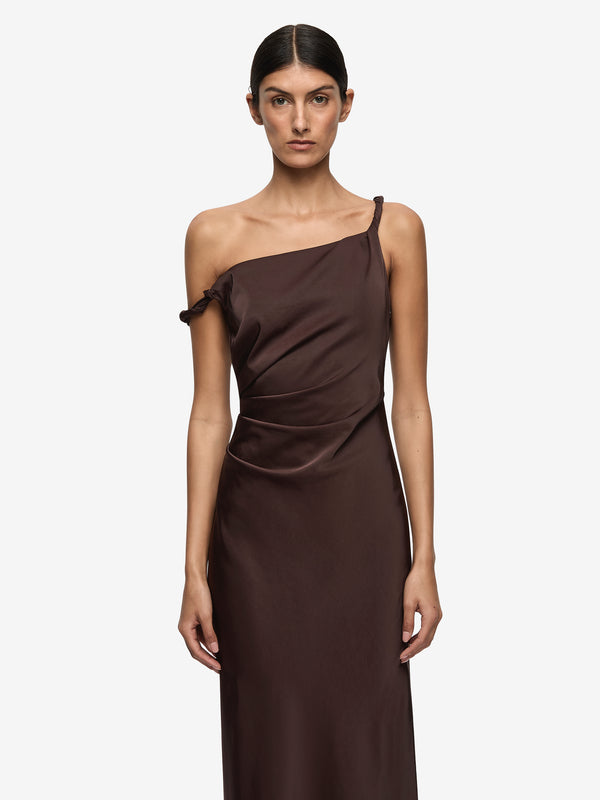 LUNETTA TWIST STRAP DRESS - DARK CHOCOLATE