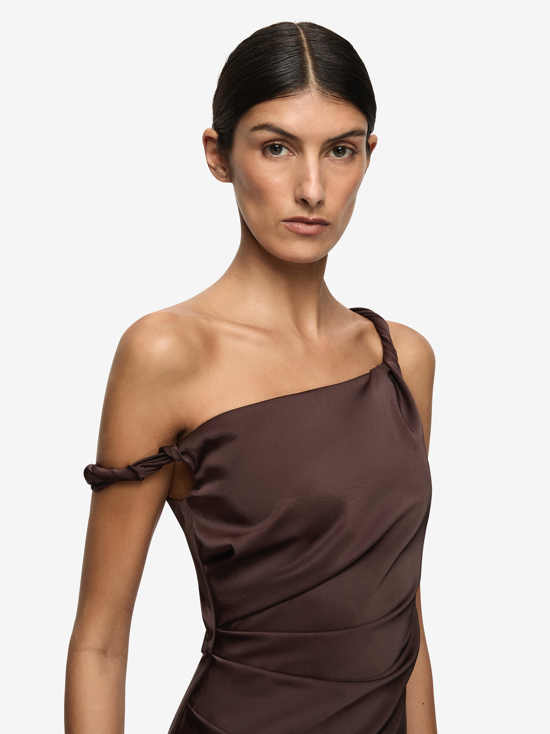 LUNETTA TWIST STRAP DRESS - DARK CHOCOLATE