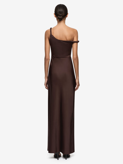 LUNETTA TWIST STRAP DRESS - DARK CHOCOLATE