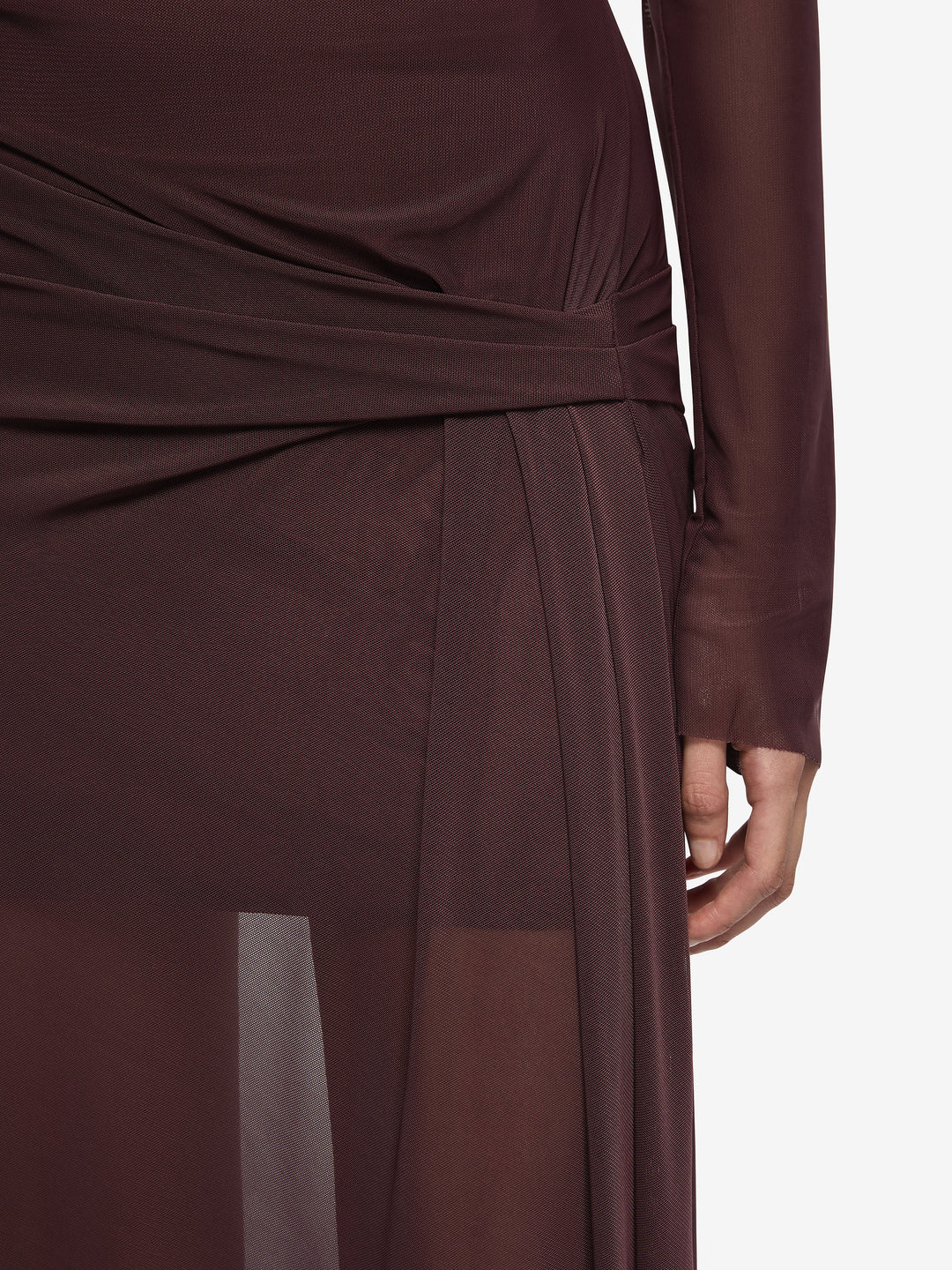 MARABOU LONG SLEEVE MAXI DRESS - AUBERGINE