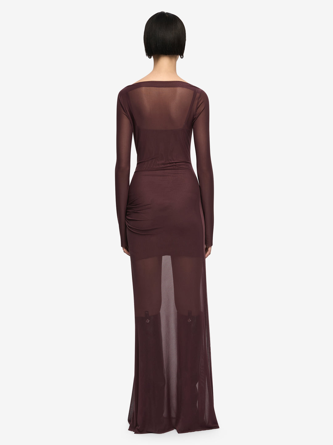 MARABOU LONG SLEEVE MAXI DRESS - AUBERGINE