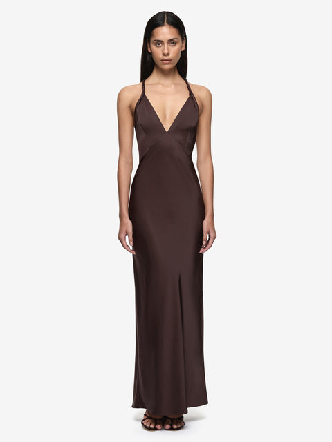 DAKOTA V MAXI DRESS - DARK CHOCOLATE