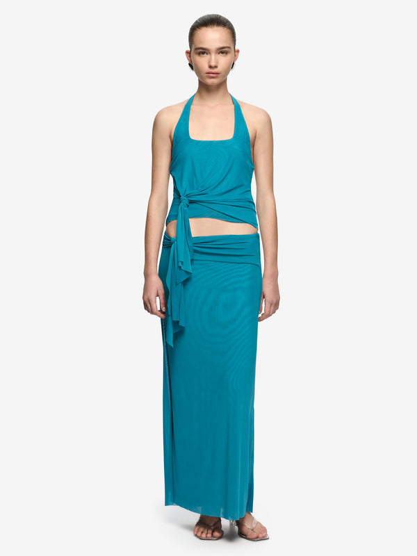 OLYSSIA KNOT HALTER TOP - JADE