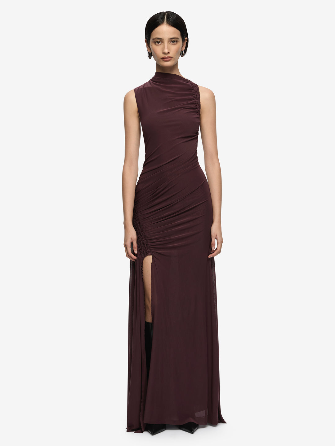 MARABOU MAXI DRESS - AUBERGINE