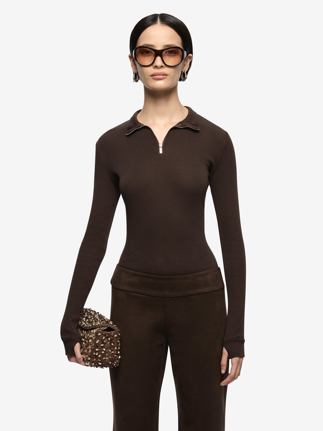 MONETA LONG SLEEVE TOP - DARK CHOCOLATE