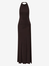 COURT HALTER MAXI DRESS - DARK CHOCOLATE