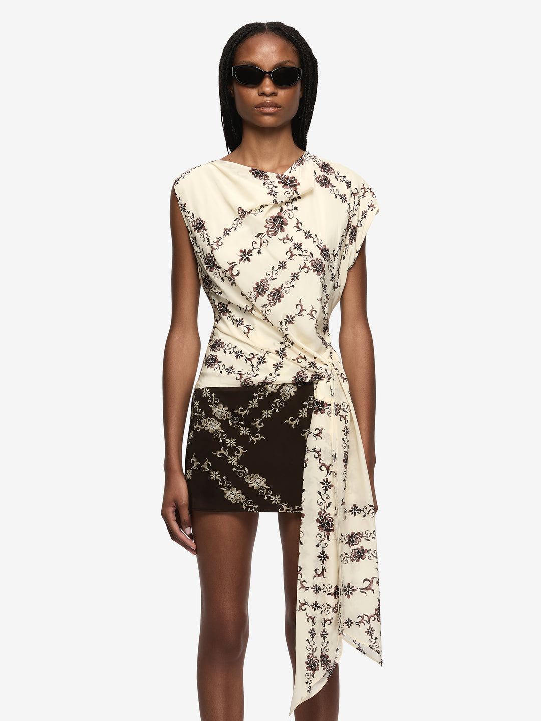 MYAH MINI DRESS - GEO VINE FLORAL CHOC/CREAM