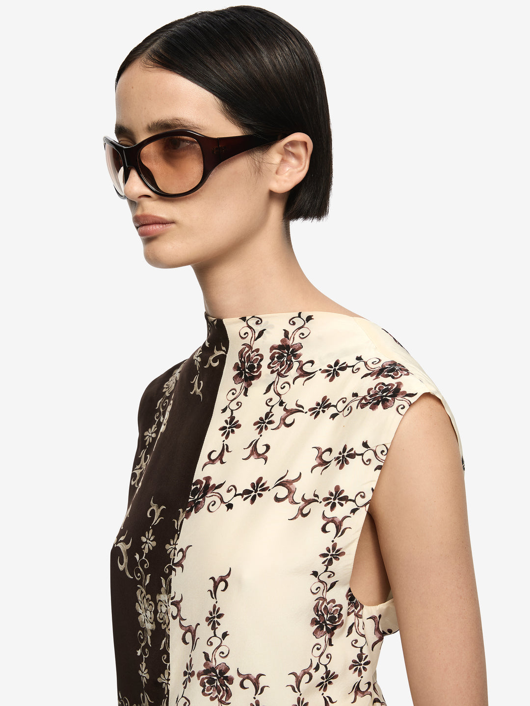 MYAH TOP - GEO VINE FLORAL CHOC/CREAM