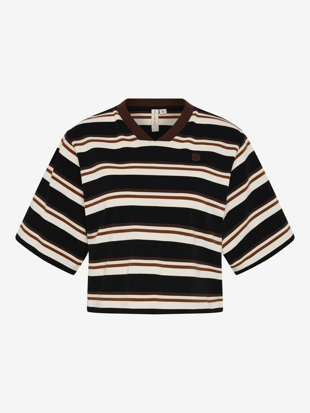 NIKA CROPPED JERSEY - BLACK/CHOCOLATE STRIPE