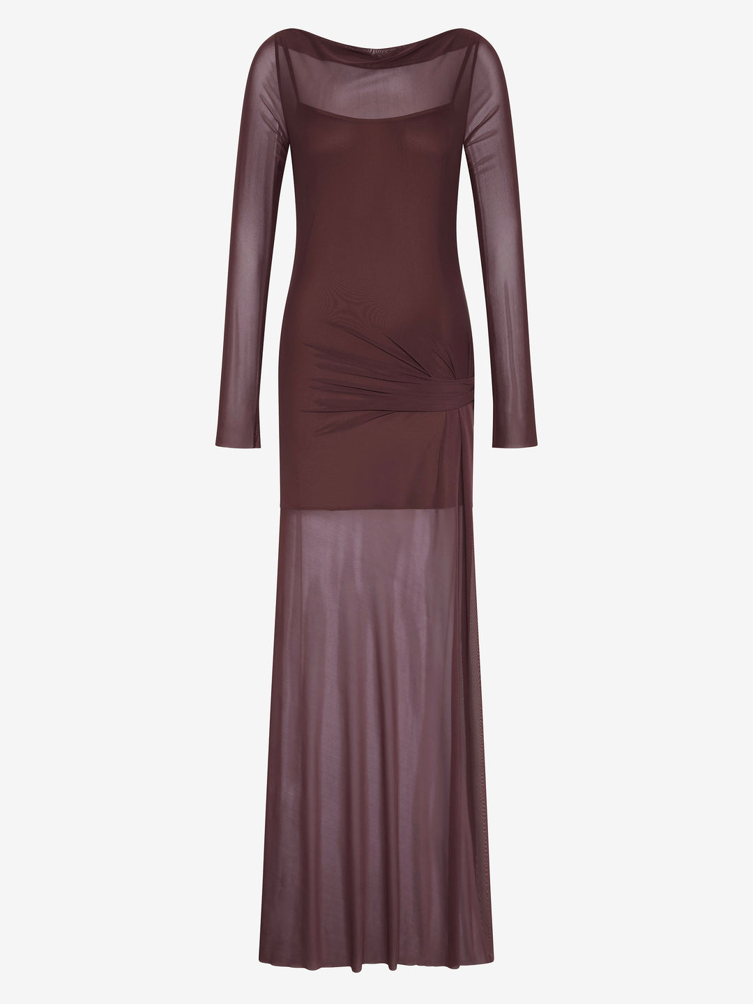 MARABOU LONG SLEEVE MAXI DRESS - AUBERGINE