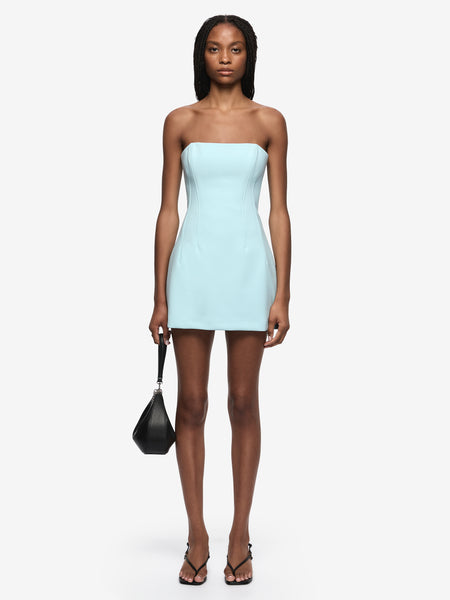 bec and bridge paloma mini dress blue + Romee Strapless in Baby Symone strapless