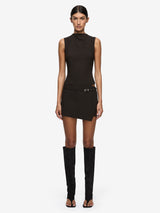 SAZRIEL BUCKLE MINI DRESS - CHOC/AMBER STRIPE