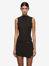 SAZRIEL BUCKLE MINI DRESS - CHOC/AMBER STRIPE