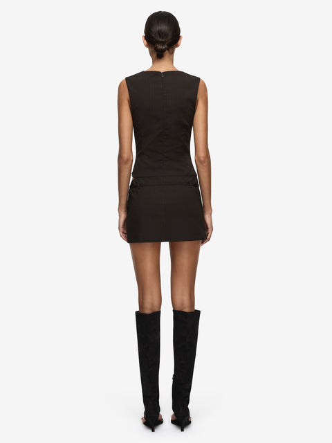 SAZRIEL BUCKLE MINI DRESS - CHOC/AMBER STRIPE