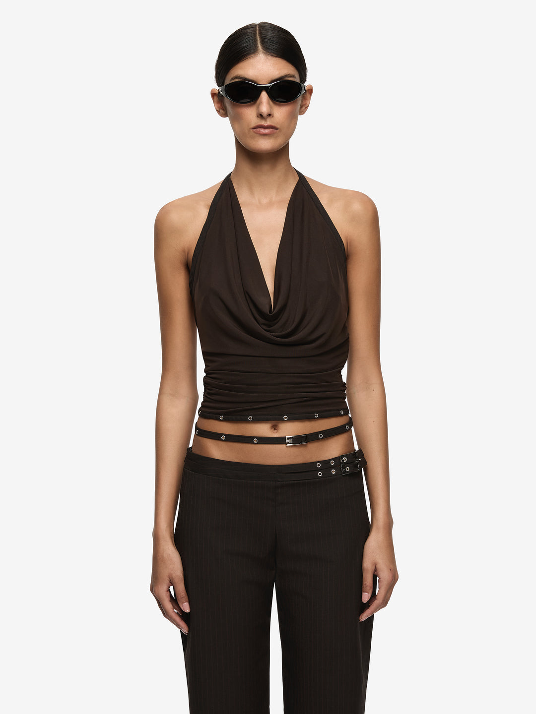 SAZRIEL BUCKLE PANT - CHOC/AMBER STRIPE