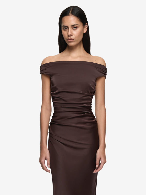 ETERNITY OFF SHOULDER MAXI - DARK CHOCOLATE