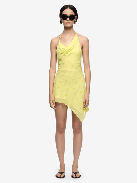 bec and bridge yellow mini dress SOLACE HALTER - CITRUS Blind hem finish Color:Raspberry Features:Elastic waist Lace Up Wedding Dresses