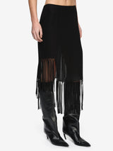 MELISSA FRINGE MIDI SKIRT  - BLACK