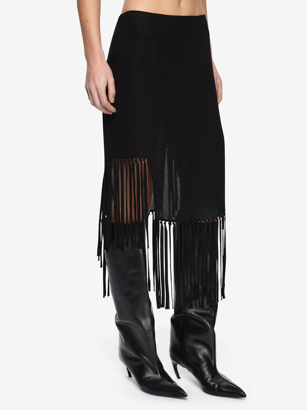 MELISSA FRINGE MIDI SKIRT  - BLACK
