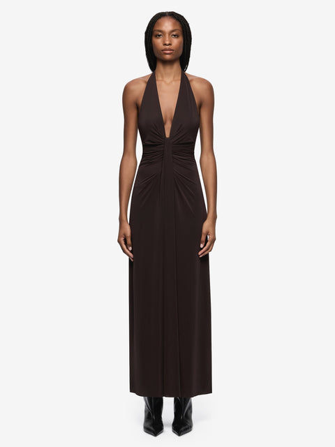 TILLIE DRAPE MAXI DRESS - DARK CHOCOLATE