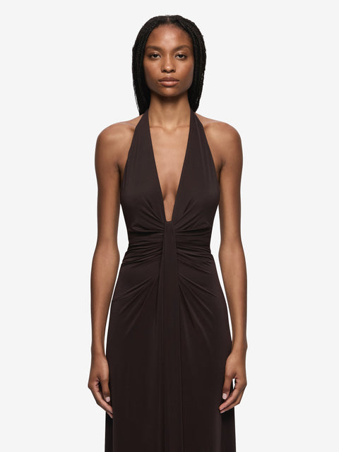 TILLIE DRAPE MAXI DRESS - DARK CHOCOLATE