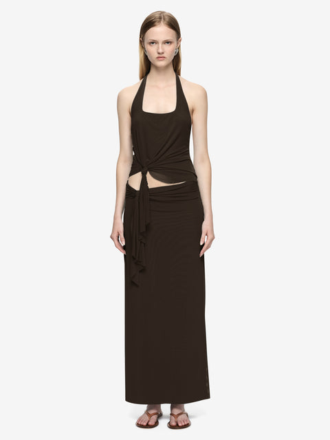 OLYSSIA KNOT SKIRT - BITTER CHOC