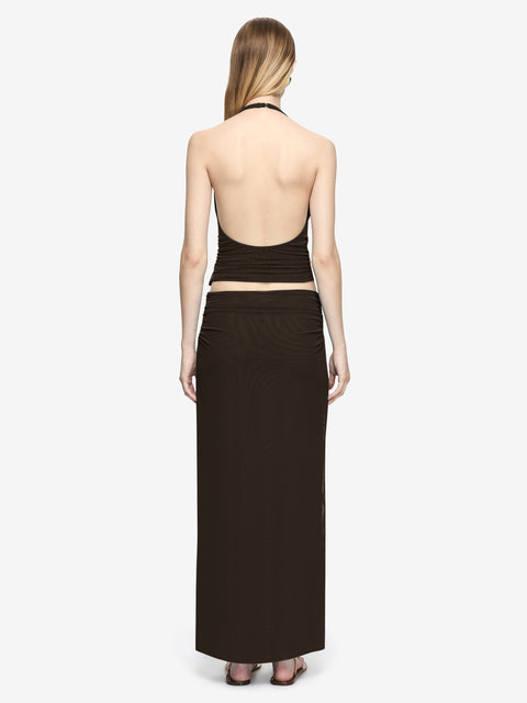 OLYSSIA KNOT HALTER TOP - BITTER CHOC