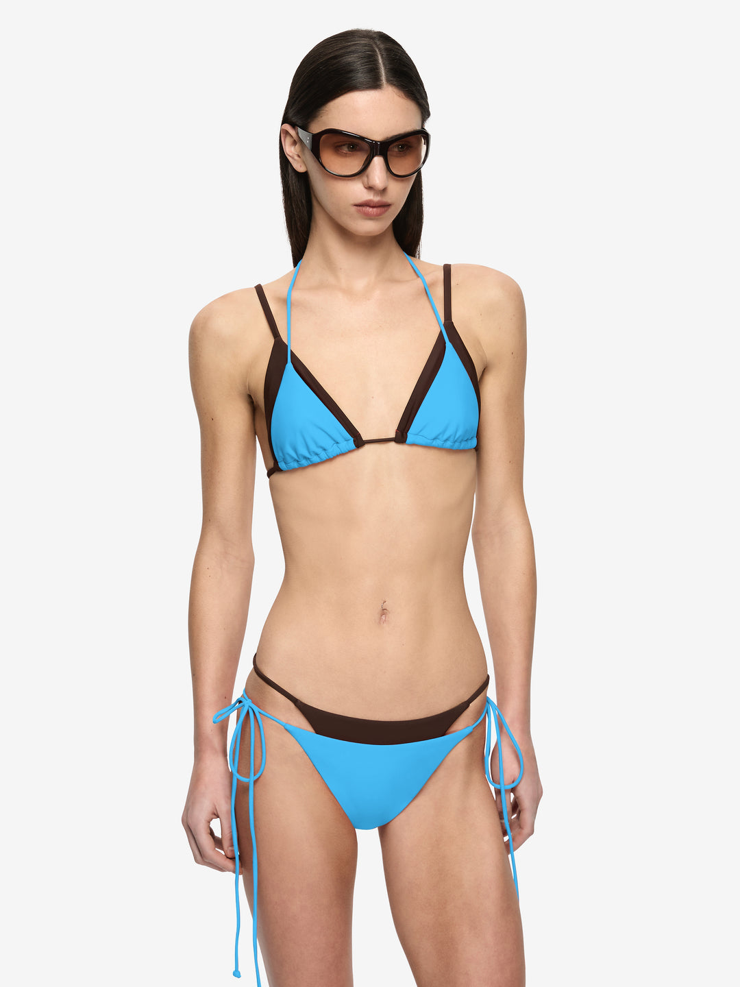 ATLANTIS LAYERED BIKINI BOTTOM - DARK CHOC/AZURE BLUE