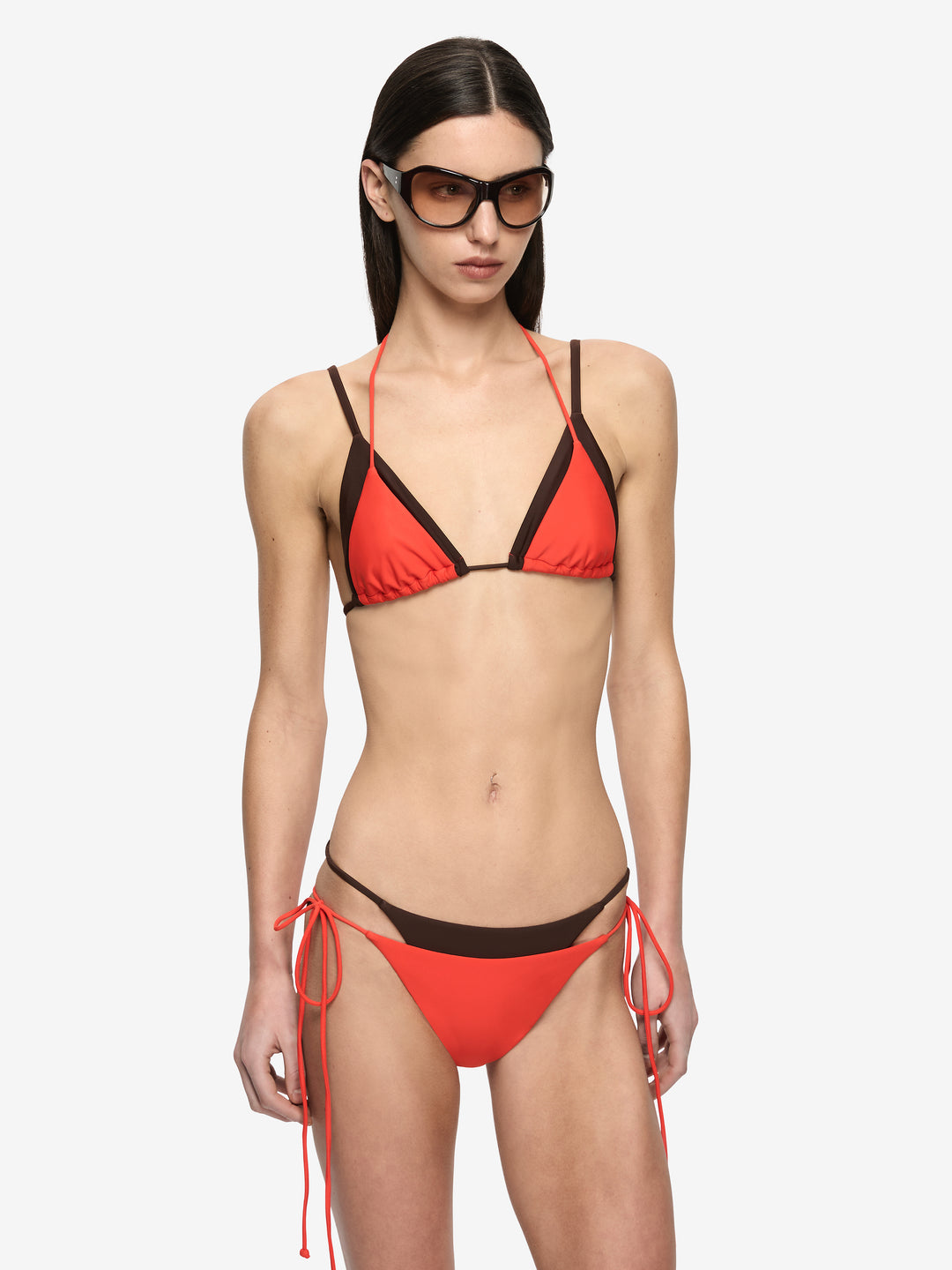 ATLANTIS LAYERED BIKINI BOTTOM - FLAME/DARK CHOC