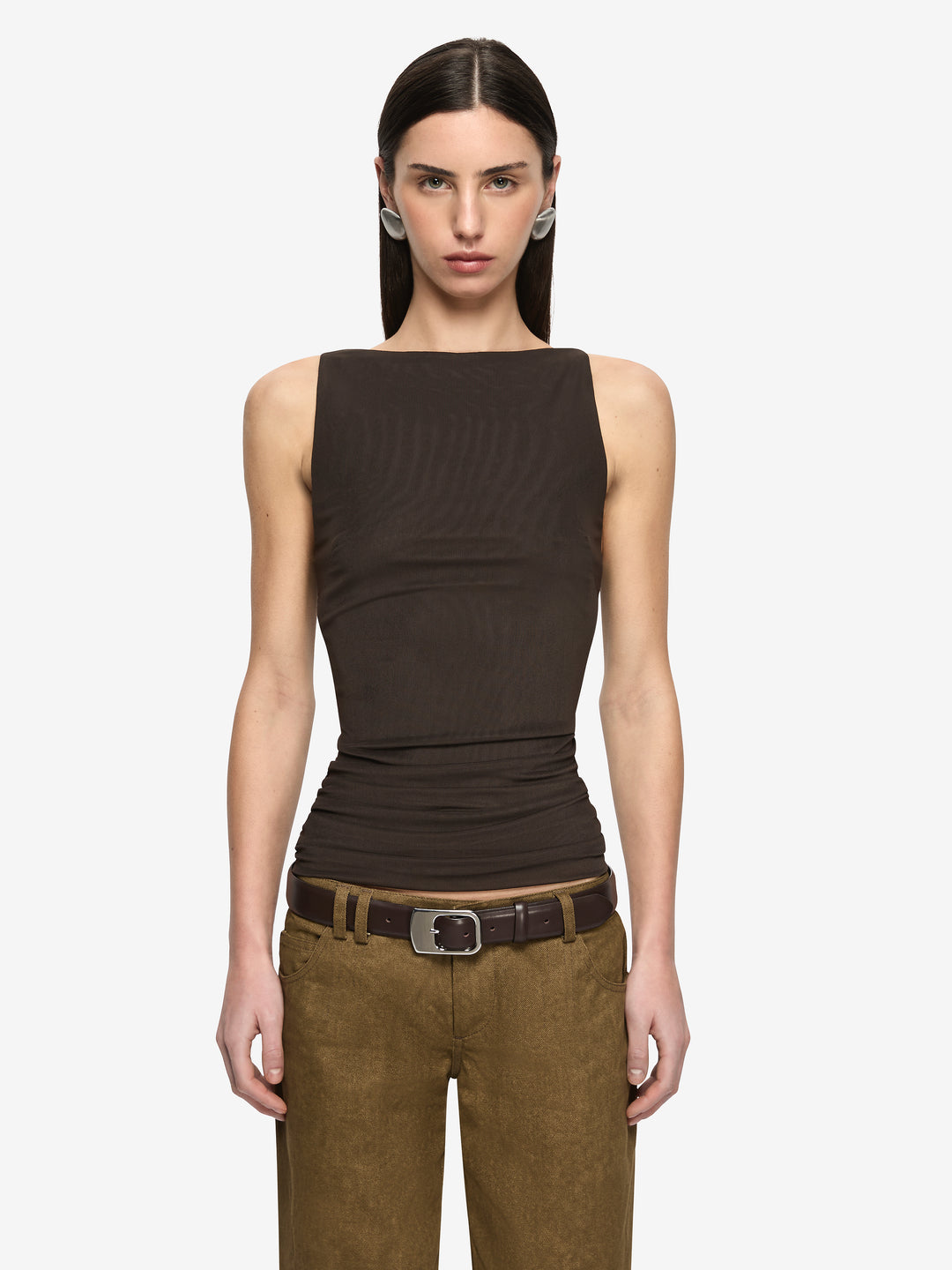 ALYNA BACKLESS TOP - BITTER CHOC/BLACK