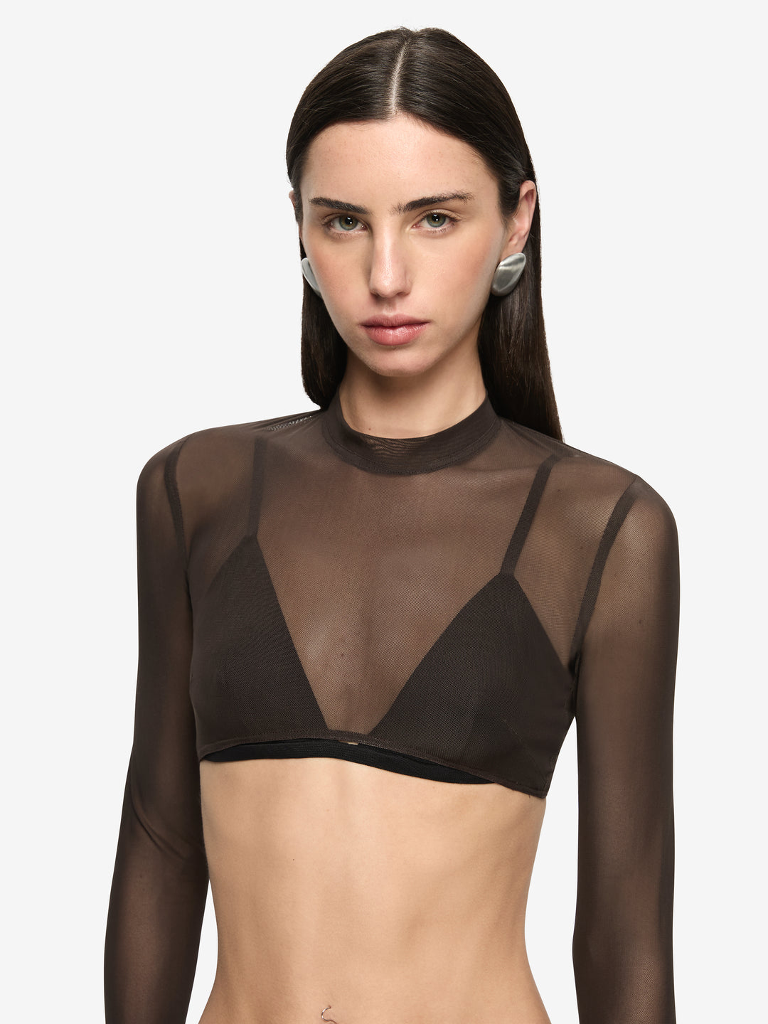 ALYNA LAYERED CROP TOP - BITTER CHOC/BLACK