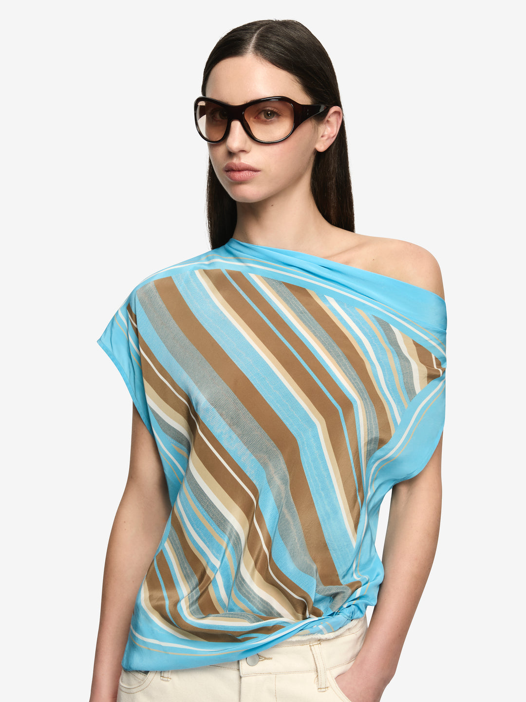ELARIS DRAPE TOP - SANDALWOOD STRIPE